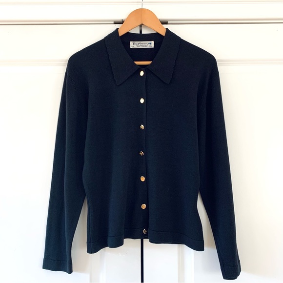 Burberry Vtg Cardigan Sweater Wool Logo Buttons Scalloped Collar 40” Size M ? - Picture 9 of 9